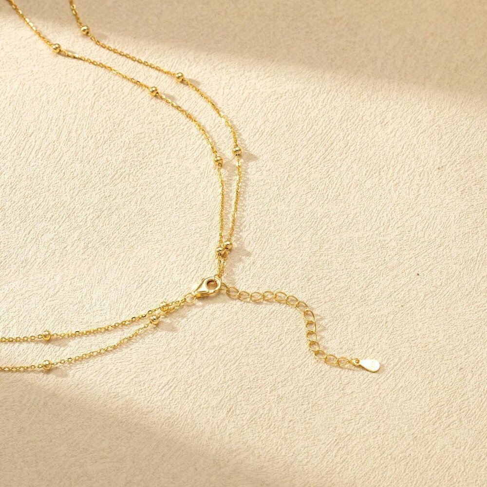 Women's Sterling Silver Y-Shaped Trendy Layered Simple Gold Necklace Jewelry - Picture 7 of 7